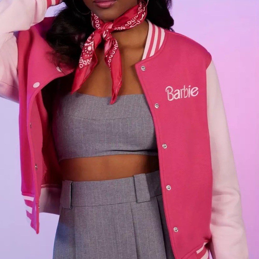 NWT Barbie Embroidered Girls Varsity Jacket -Juniors Large - Picture 3 of 5